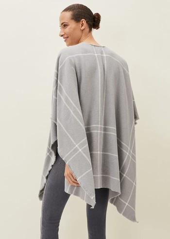 Phase Eight Shauna Check Cape Scarves Grey USA | 8704513-JM